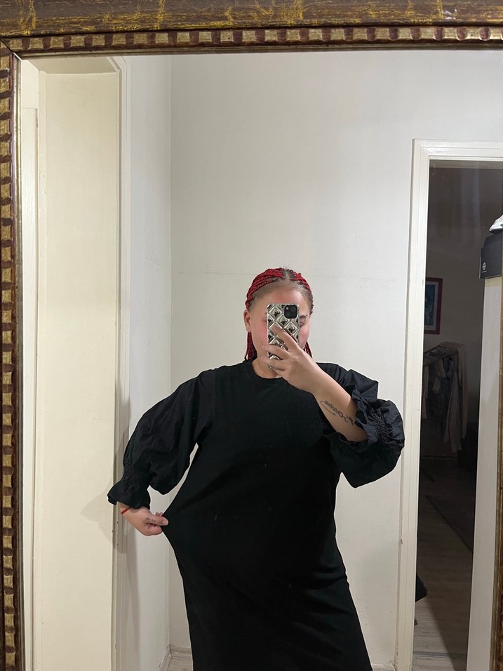 Siyah Midi Oversize Gotik Kadın Elbise - Görsel 3