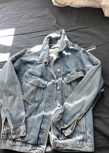 s Beden Kadın Gri Mavi Düğmeli Denim Ceket
