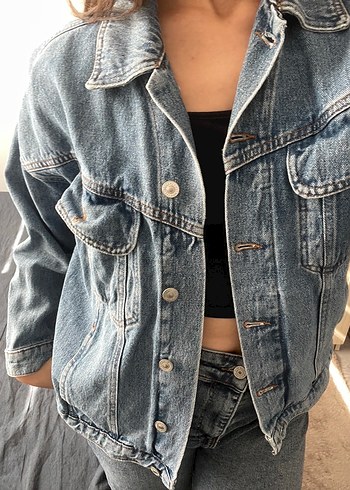 Denim&Co Kadın Gri Mavi Düğmeli Denim Ceket