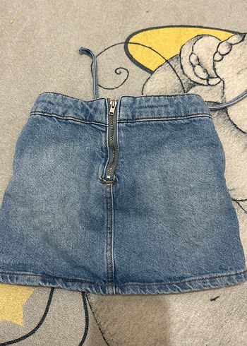 Bağcıklı Mavi Mini Kot Etek - Görsel 2