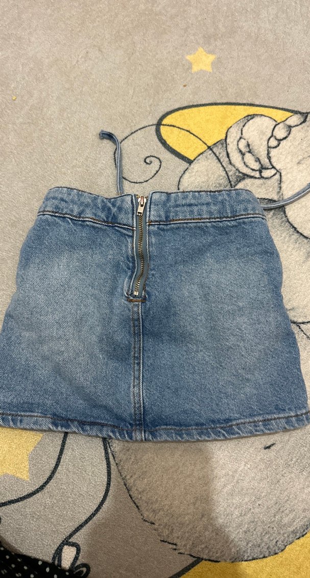 Bağcıklı Mavi Mini Kot Etek - Görsel 2