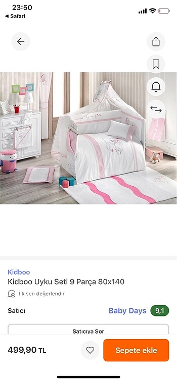 Kidboo bebek uyku seti 9 parça 80*140