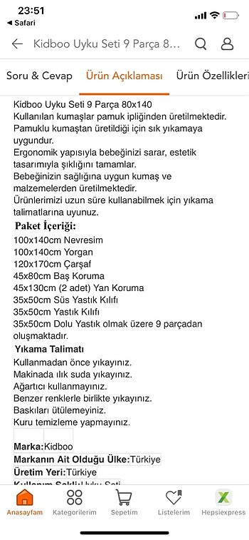 Kidboo Kidboo bebek uyku seti 9 parça 80*140