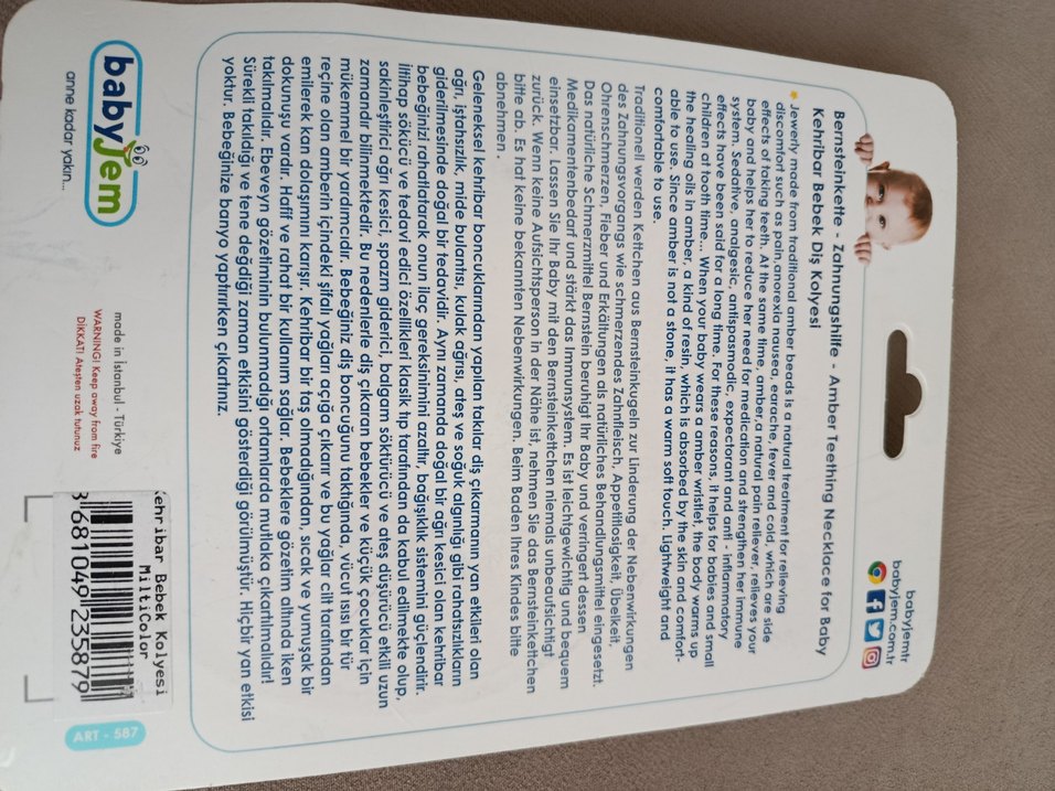 Bebek Kehribar Kolyesi Amber Boncuklu Light Kahverengi - Görsel 2