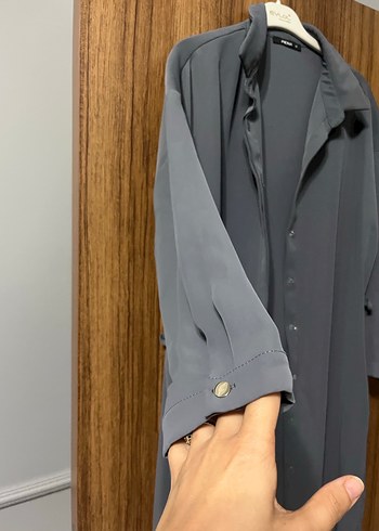 Gri Uzun Kadın Gömlek Elbise - Görsel 4