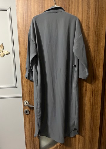 Gri Uzun Kadın Gömlek Elbise - Görsel 6