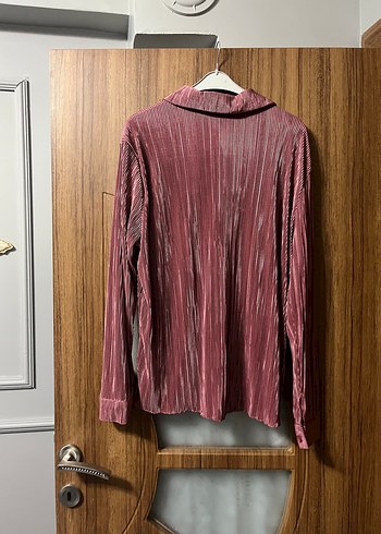 Diğer Burgundy Pilili Uzun Kollu Keten Gömlek