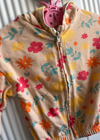 Çiçek Desenli Kapüşonlu Kız Sweatshirt - Görsel 2