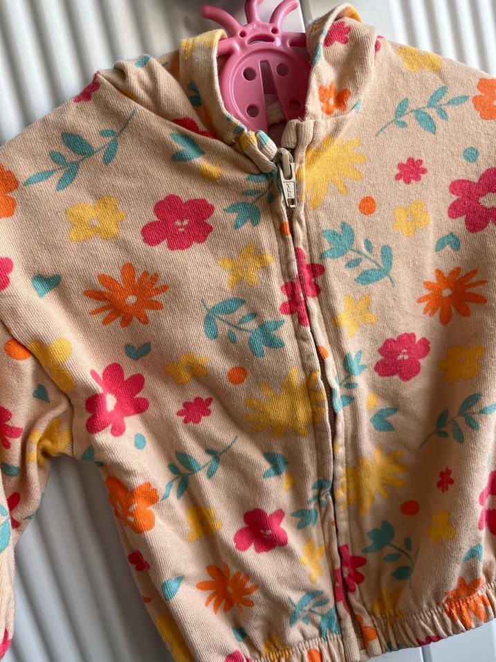 Çiçek Desenli Kapüşonlu Kız Sweatshirt - Görsel 2