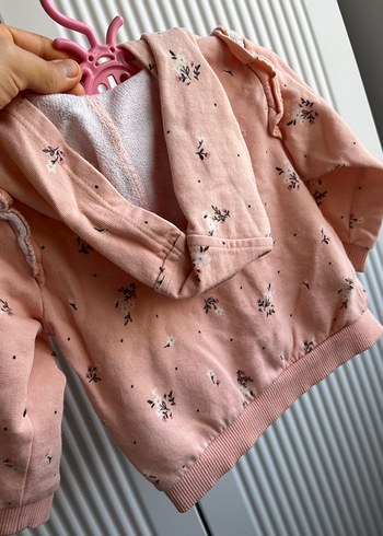 Kız Çocuk Kapüşonlu Fermuarlı Pembe Sweatshirt - Görsel 3