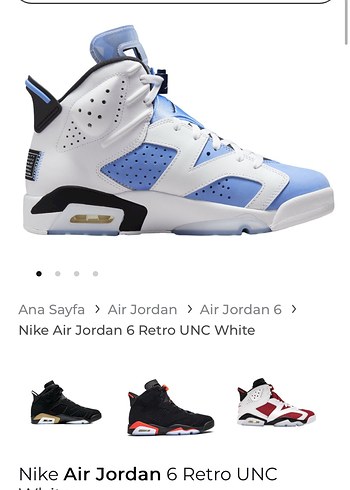 Nike Air Jordan 6 Retro UNC Beyaz Spor Ayakkabı