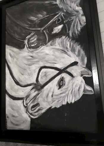 İki Atlı Gri Tonlarda Tablo boy 68 en 48cm - Görsel 3