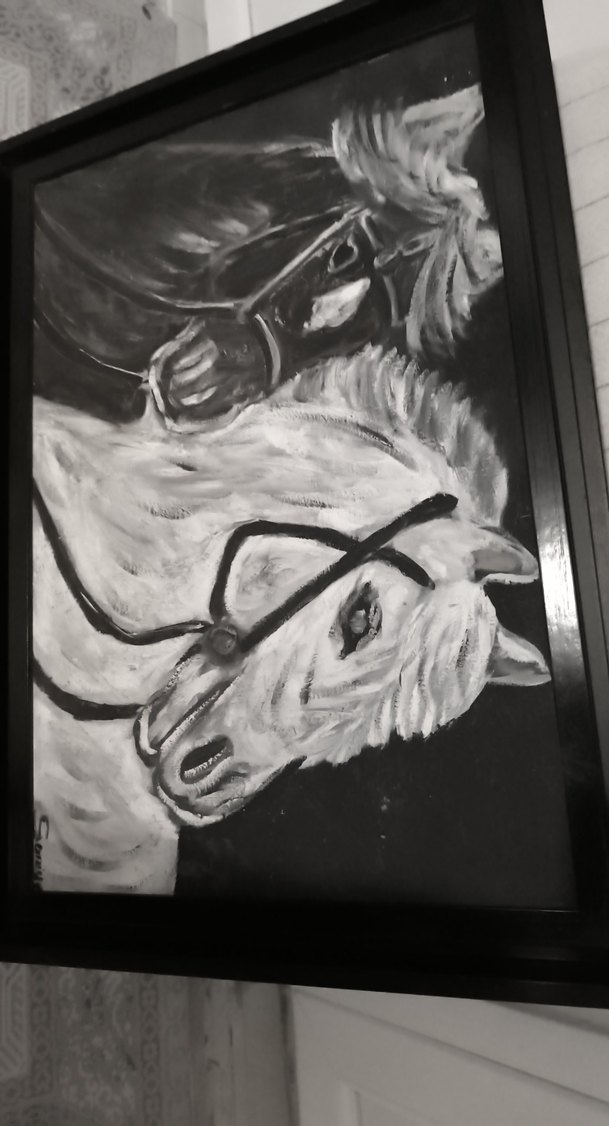 İki Atlı Gri Tonlarda Tablo boy 68 en 48cm - Görsel 3