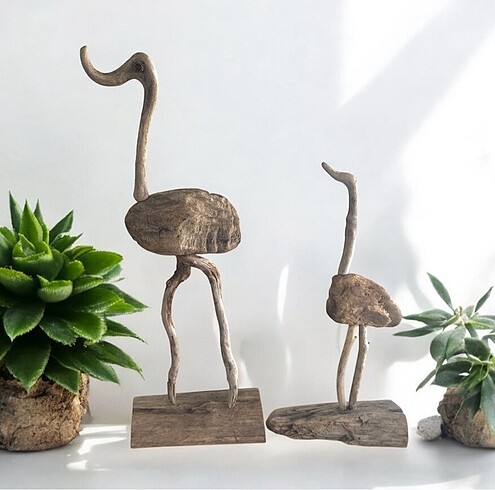 Beden Driftwood ahşap devekuşu biblo 2li