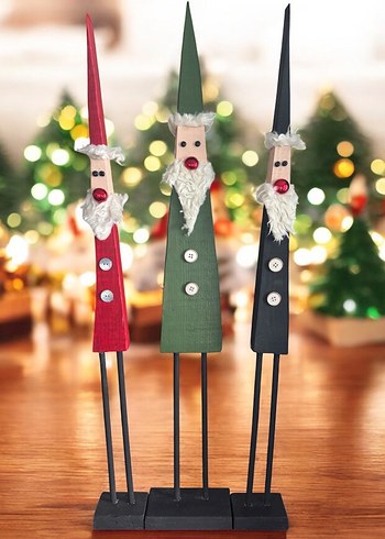  Beden Renkli Ahşap Noel Baba Figürleri Seti