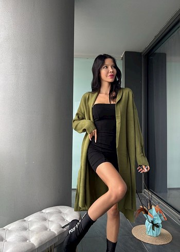 Zara Kadın Haki Uzun Kollu Mini Hırka