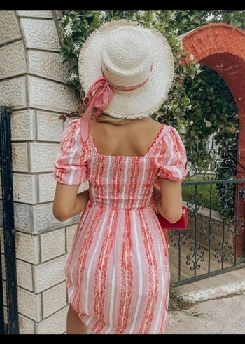 s Beden Pembe Bağcıklı Mini Bohem Elbise