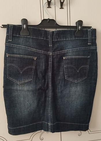 Lacivert Kot Mini Etek - Görsel 3