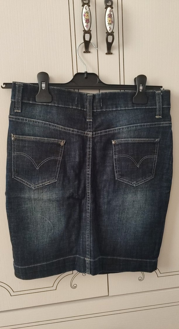 Lacivert Kot Mini Etek - Görsel 3