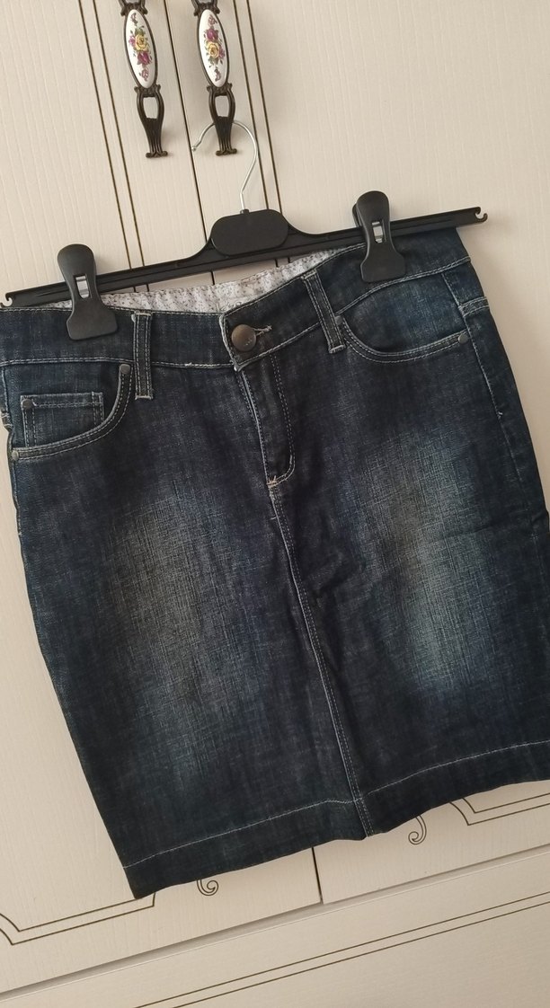 Lacivert Kot Mini Etek - Görsel 2