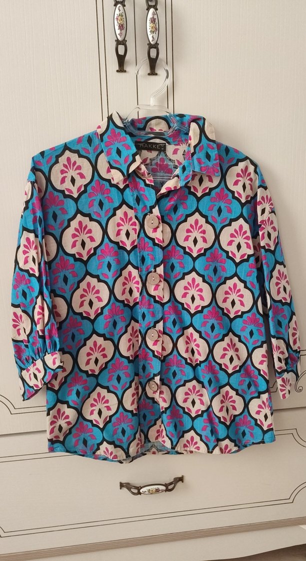 Bohem Desenli Düğmeli Kadın Gömlek - Görsel 2