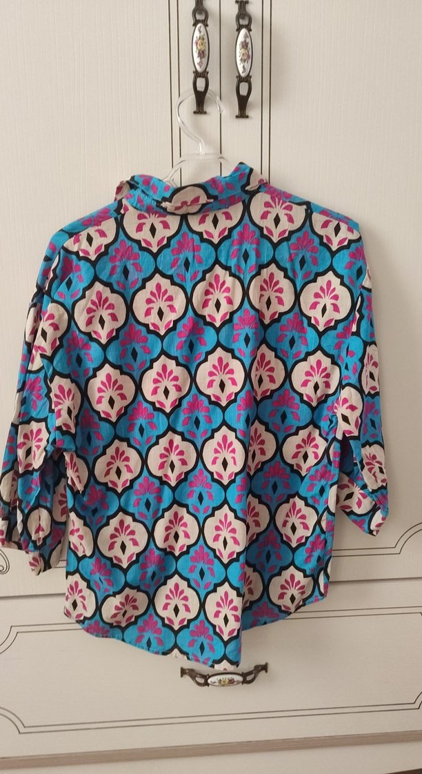 Bohem Desenli Düğmeli Kadın Gömlek - Görsel 4