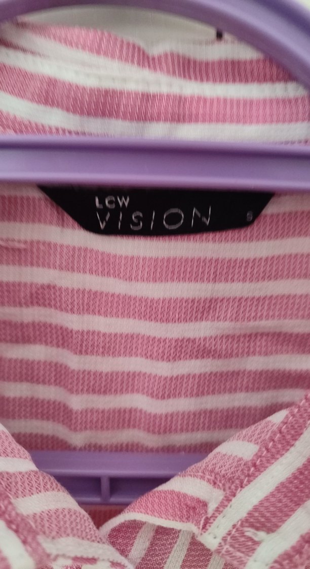 Pembe Çizgili Kolsuz Pamuklu Gömlek - Görsel 3