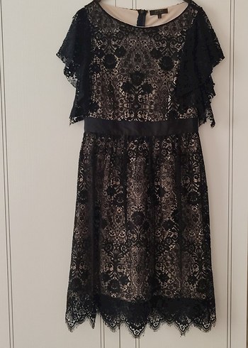 Dantel Detaylı Siyah Midi Kadın Abiye Elbise - Görsel 2