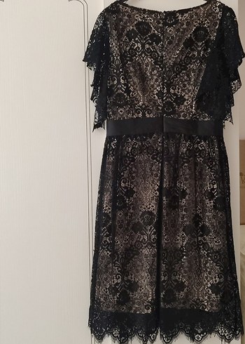 Dantel Detaylı Siyah Midi Kadın Abiye Elbise - Görsel 4