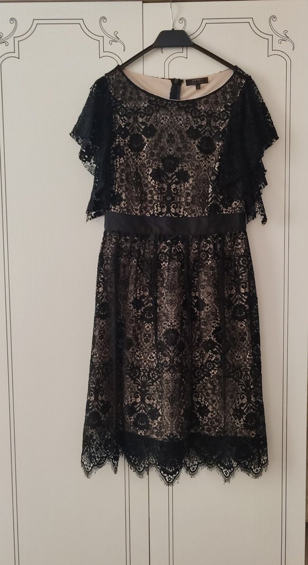 Dantel Detaylı Siyah Midi Kadın Abiye Elbise - Görsel 2