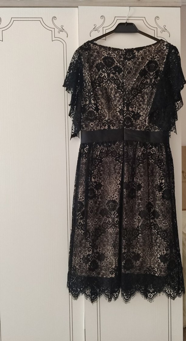 Dantel Detaylı Siyah Midi Kadın Abiye Elbise - Görsel 4