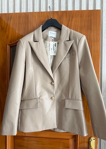 Zara Bej Deri Blazer Ceket S M