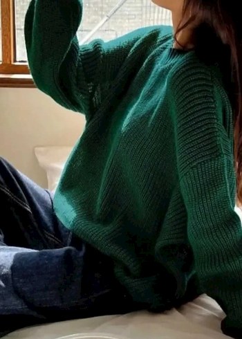 Kadın Yeşil Triko Salaş Kazak - Görsel 2