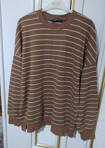 Kadın Kahverengi Çizgili sweatshirt - Görsel 4