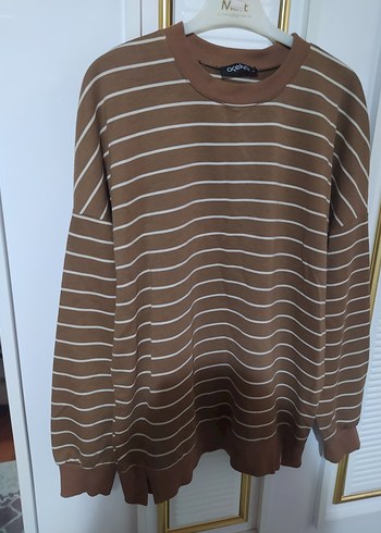 Kadın Kahverengi Çizgili sweatshirt - Görsel 6