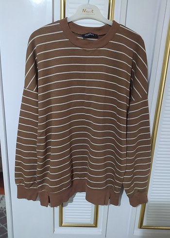 Kadın Kahverengi Çizgili sweatshirt - Görsel 3