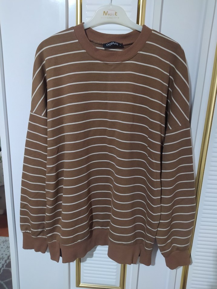 Kadın Kahverengi Çizgili sweatshirt - Görsel 2