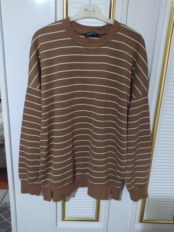 Kadın Kahverengi Çizgili sweatshirt - Görsel 3