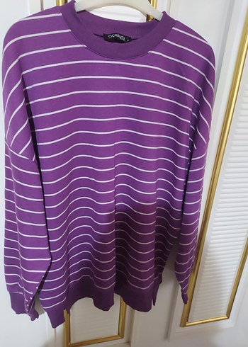 Mor Çizgili Uzun Kollu Salaş sweatshirt - Görsel 3