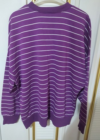 Mor Çizgili Uzun Kollu Salaş sweatshirt - Görsel 5
