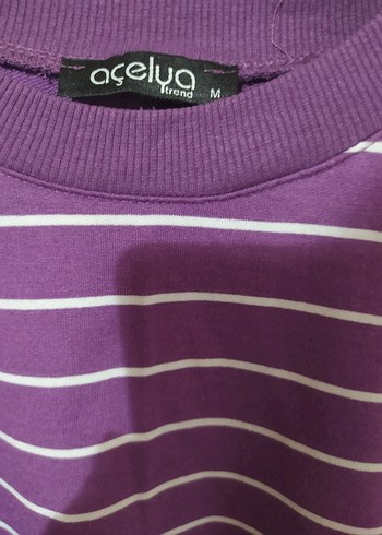 Mor Çizgili Uzun Kollu Salaş sweatshirt - Görsel 4