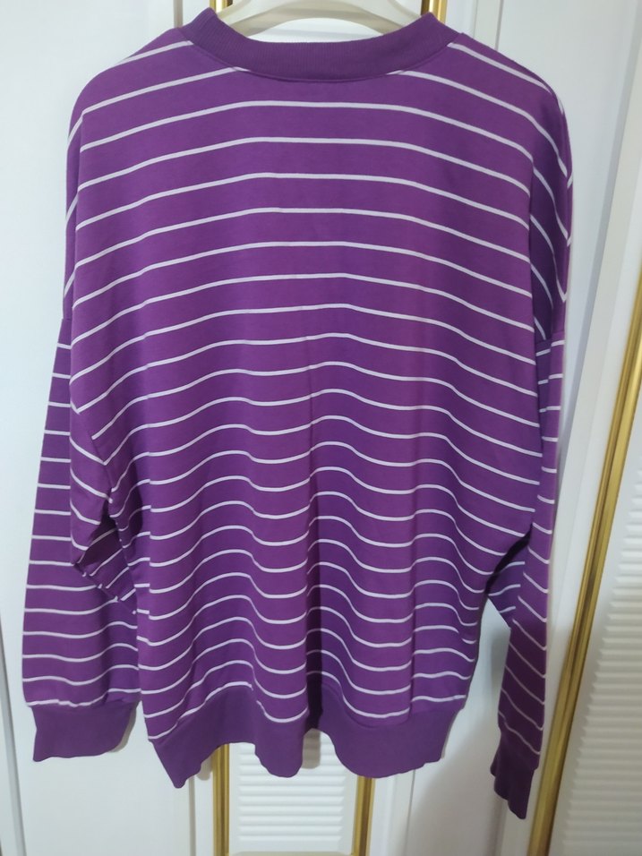 Mor Çizgili Uzun Kollu Salaş sweatshirt - Görsel 5