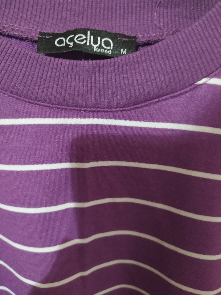 Mor Çizgili Uzun Kollu Salaş sweatshirt - Görsel 4