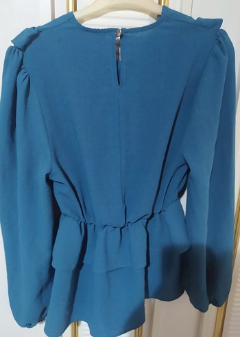 Uzun Kollu Fırfırlı Mavi Bluz - Görsel 6