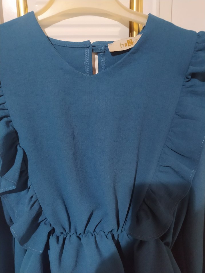 Uzun Kollu Fırfırlı Mavi Bluz - Görsel 5