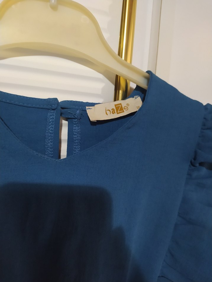 Uzun Kollu Fırfırlı Mavi Bluz - Görsel 4