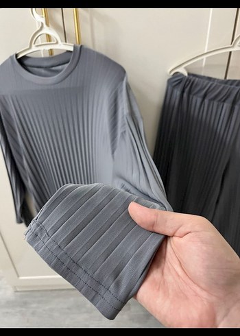 Gri Pileli Uzun Kollu ikili takım - Görsel 6