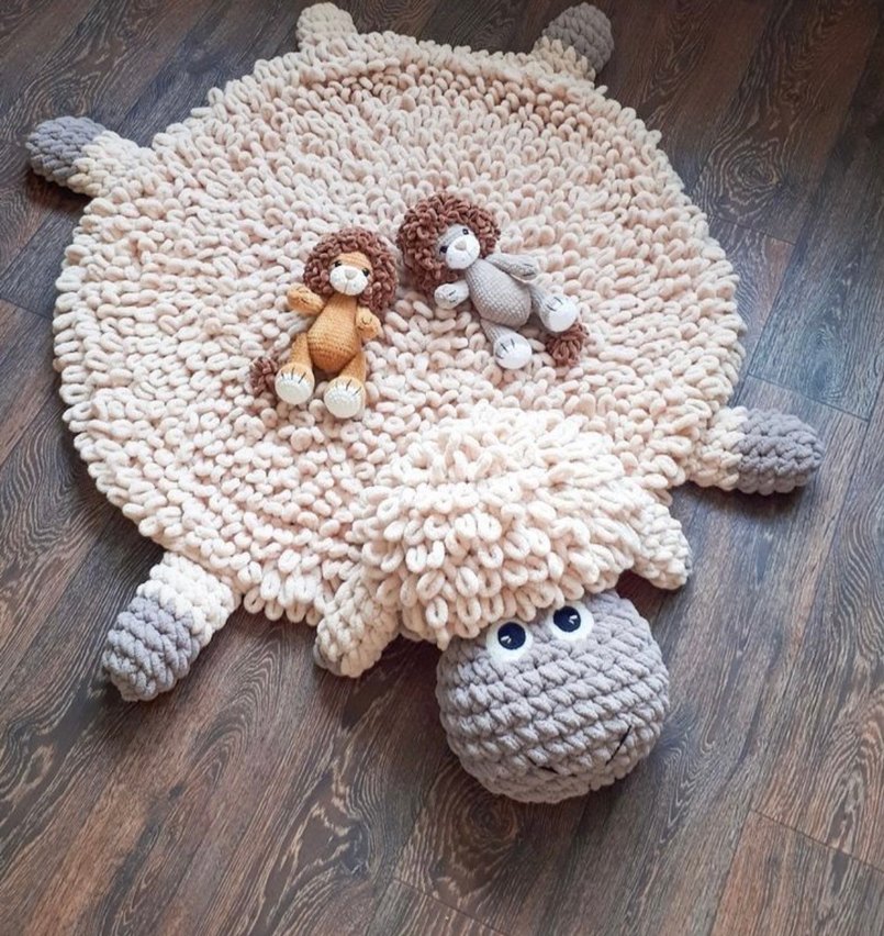 Beyaz Yün Kuzu Şekilli Çocuk Halısı - Görsel 4