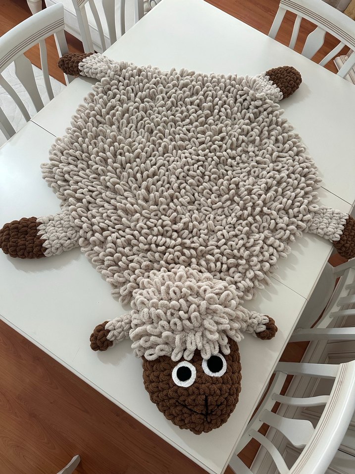 Beyaz Yün Kuzu Şekilli Çocuk Halısı - Görsel 5