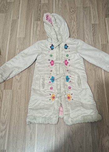 Kız Çocuk Beyaz Nakışlı Kürk Detaylı Mont - Görsel 2